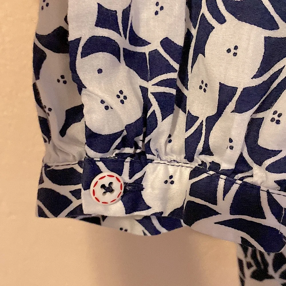 Anthropologie Postmark lightweight cotton print puff sleeve top blue M